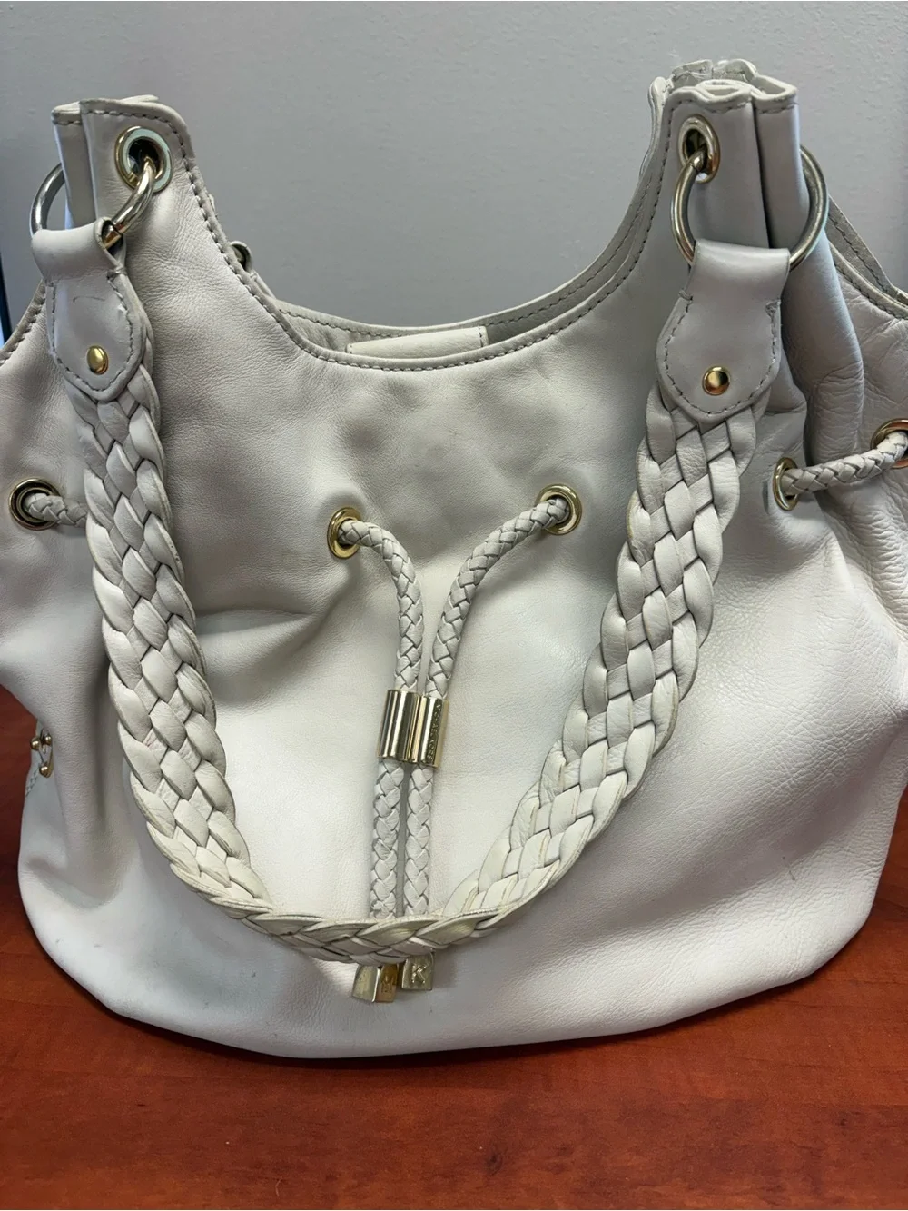 Vintage Michael Kors Leather Cream Braided-Handle Hobo Bag